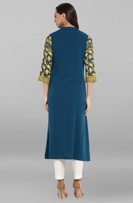 Janasya Turquoise printed crepe kurti 5