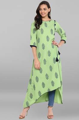 Janasya Green printed crepe kurti 1