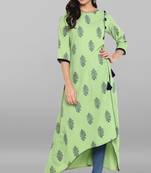 Janasya Green printed crepe kurti