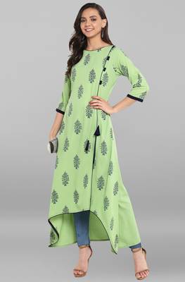 Janasya Green printed crepe kurti 2