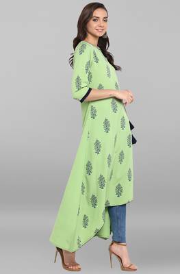 Janasya Green printed crepe kurti 4