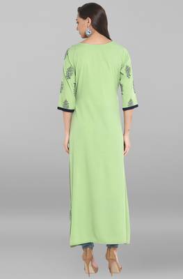 Janasya Green printed crepe kurti 5