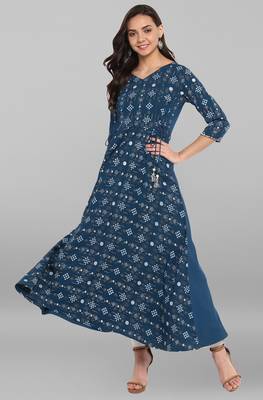 Janasya Blue printed crepe kurti 1