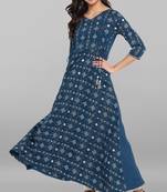 Janasya Blue printed crepe kurti