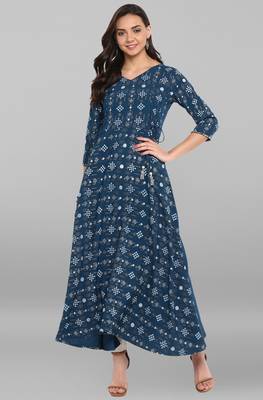 Janasya Blue printed crepe kurti 2