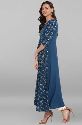 Janasya Blue printed crepe kurti 3