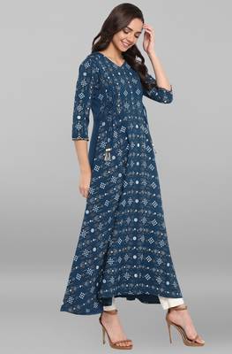Janasya Blue printed crepe kurti 4