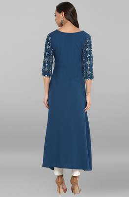 Janasya Blue printed crepe kurti 5