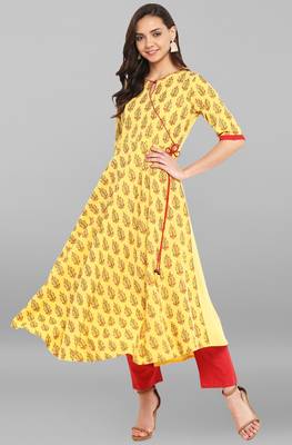 Janasya Yellow printed crepe kurti 1
