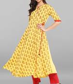 Janasya Yellow printed crepe kurti