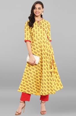 Janasya Yellow printed crepe kurti 2