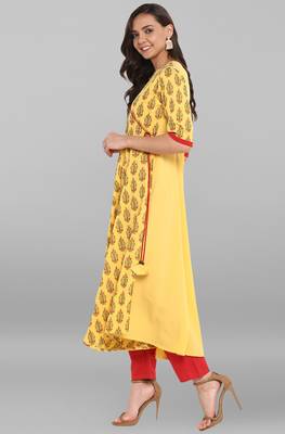 Janasya Yellow printed crepe kurti 3