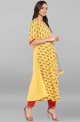 Janasya Yellow printed crepe kurti 4