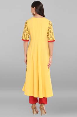 Janasya Yellow printed crepe kurti 5