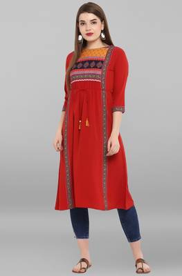 Red printed crepe kurti 1