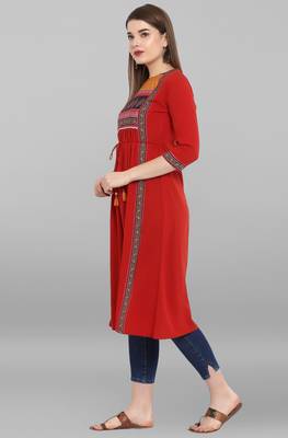 Red printed crepe kurti 3