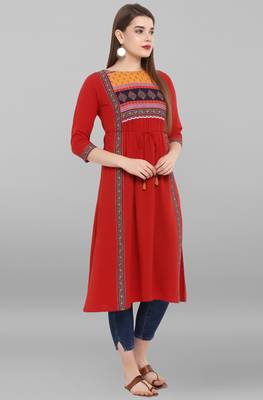 Red printed crepe kurti 4
