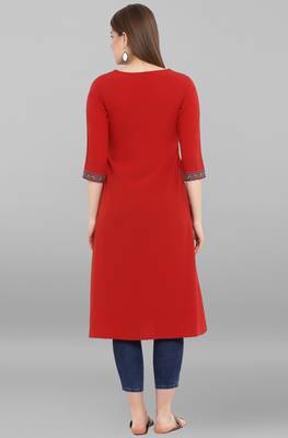 Red printed crepe kurti 5