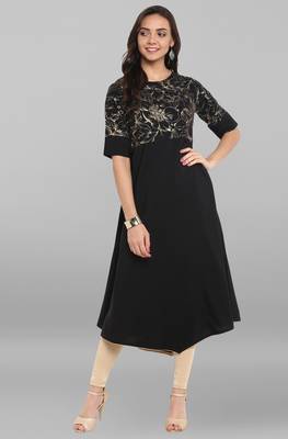 Janasya Black printed crepe kurti 1