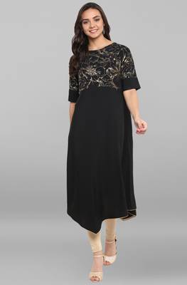 Janasya Black printed crepe kurti 2