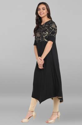 Janasya Black printed crepe kurti 3