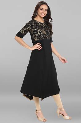 Janasya Black printed crepe kurti 4