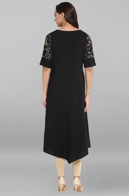 Janasya Black printed crepe kurti 5