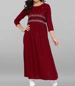 Janasya Maroon embroidered rayon kurti