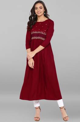 Janasya Maroon embroidered rayon kurti 2