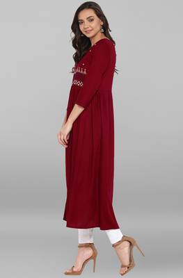 Janasya Maroon embroidered rayon kurti 3