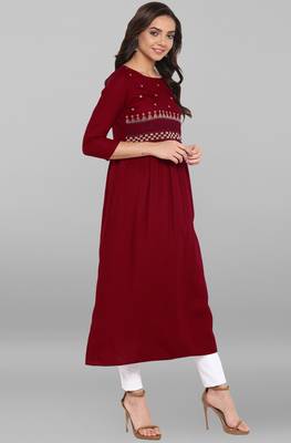 Janasya Maroon embroidered rayon kurti 4