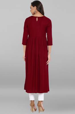 Janasya Maroon embroidered rayon kurti 5