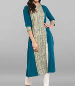 Janasya Turquoise printed crepe kurti