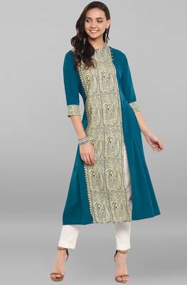 Janasya Turquoise printed crepe kurti 2