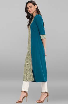 Janasya Turquoise printed crepe kurti 3