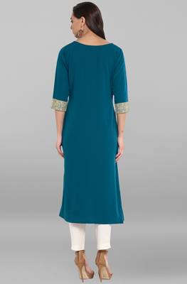 Janasya Turquoise printed crepe kurti 5