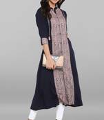 Janasya Dark-blue printed crepe kurti