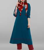 Janasya Turquoise plain crepe kurti