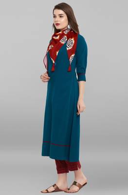 Janasya Turquoise plain crepe kurti 3