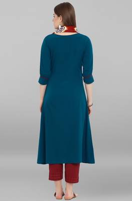 Janasya Turquoise plain crepe kurti 5