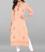 Janasya Peach printed crepe kurti