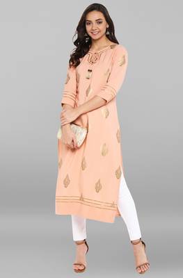 Janasya Peach printed crepe kurti 2