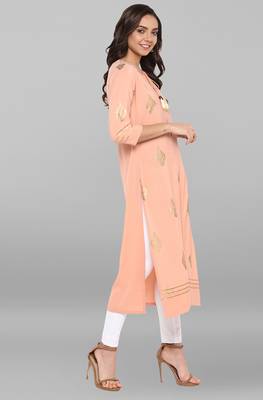 Janasya Peach printed crepe kurti 4