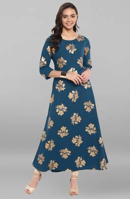 Janasya Turquoise printed crepe kurti 1