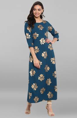 Janasya Turquoise printed crepe kurti 2