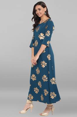 Janasya Turquoise printed crepe kurti 3