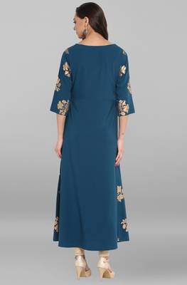 Janasya Turquoise printed crepe kurti 5