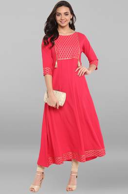 Janasya Pink printed crepe kurti 1
