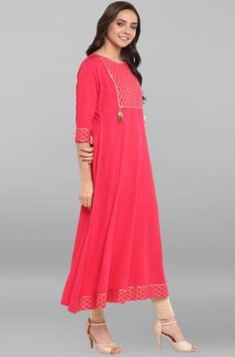 Janasya Pink printed crepe kurti 4