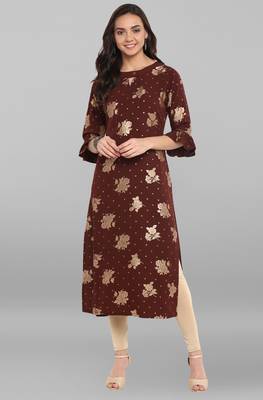 Janasya Brown printed crepe kurti 1